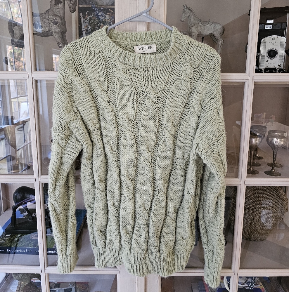 Pastiche Anthropologie Cable Knit Sweater SZ M Alpaca Wool Fisherman Grandpa - Picture 2 of 6